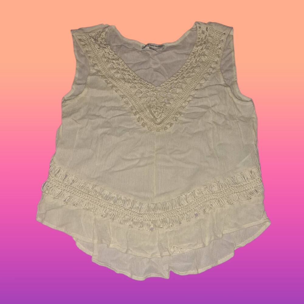 AE Cream Crochet Detail Boho Sleevless Tank Top Cover Up Sz Medium - Picture 4 of 7